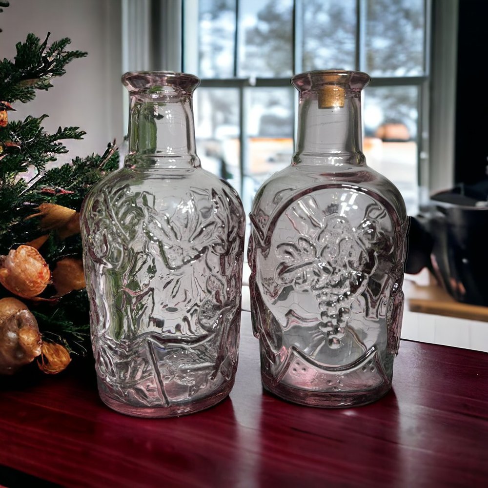 Vintage Libbey Rose Thick Embossed Fruit Decanter w/Cork or Maple Leaf Decanter